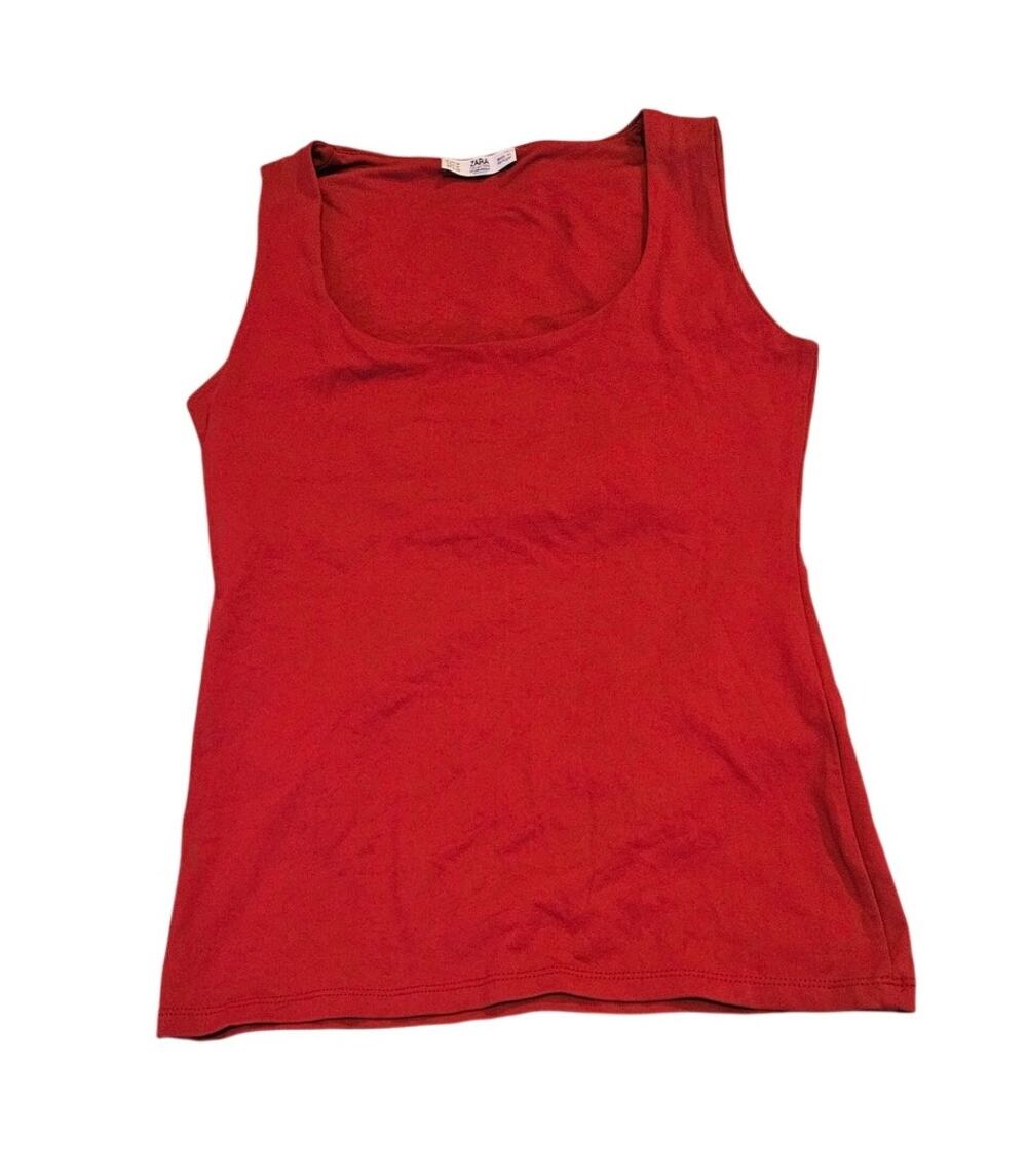 Zara Collection Red Scoop Neck Tank Top Women’s Medium Fitted Basic Layering Tee
